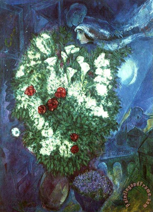 Bouquet with Flying Lovers painting - Marc Chagall Bouquet with Flying Lovers Art Print