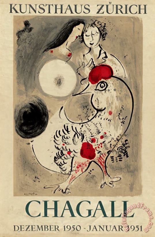 Chagall, Kunsthaus Zurich, Dezember 1950 Januar 1951. 1950 painting - Marc Chagall Chagall, Kunsthaus Zurich, Dezember 1950 Januar 1951. 1950 Art Print