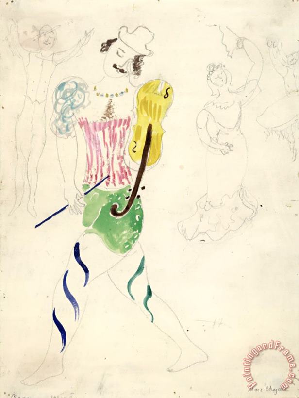 Clown, Costume Design for Aleko (scene Ii). (1942) painting - Marc Chagall Clown, Costume Design for Aleko (scene Ii). (1942) Art Print