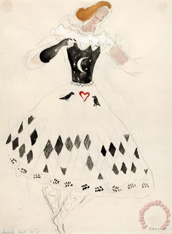Costume for a Society Girl, Costume Design for Aleko (scene Iv). (1942) painting - Marc Chagall Costume for a Society Girl, Costume Design for Aleko (scene Iv). (1942) Art Print