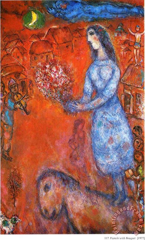 Marc Chagall Fiancee with Bouquet 1977 Art Painting