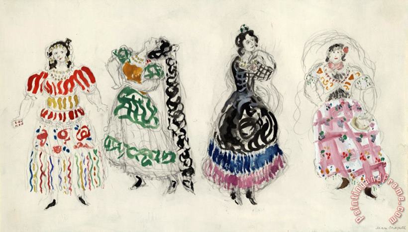 Gypsies, Costume Design for Aleko (scene Iv). (1942) painting - Marc Chagall Gypsies, Costume Design for Aleko (scene Iv). (1942) Art Print