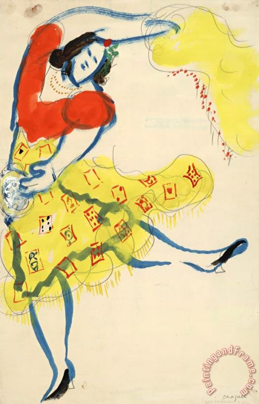 Gypsy, Costume Design for Aleko (scene I). (1942) painting - Marc Chagall Gypsy, Costume Design for Aleko (scene I). (1942) Art Print