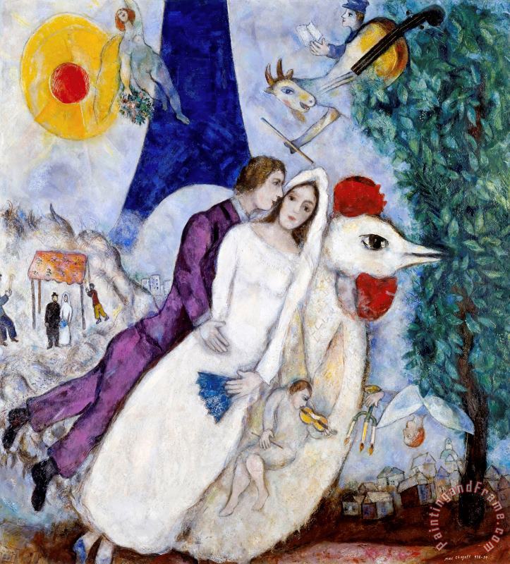 Les Fiancees De La Tour Eiffel painting - Marc Chagall Les Fiancees De La Tour Eiffel Art Print