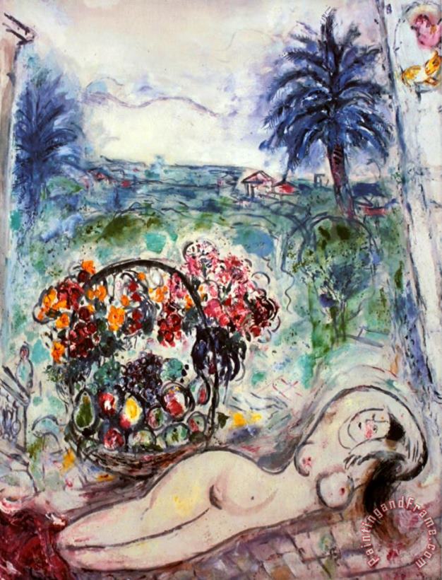 Nude with Flowers painting - Marc Chagall Nude with Flowers Art Print