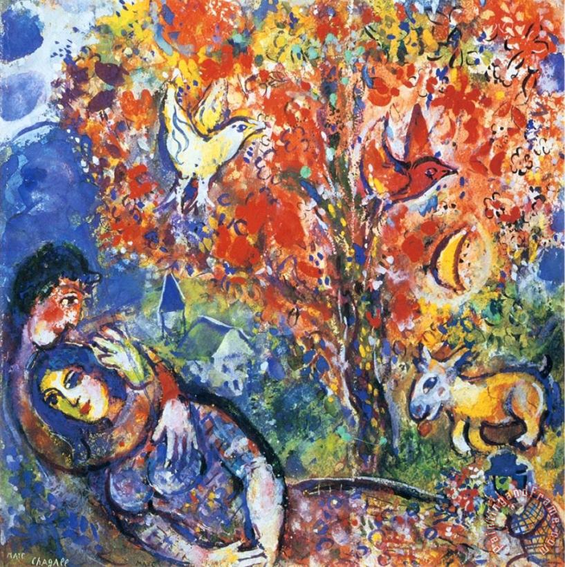 The Enamoured painting - Marc Chagall The Enamoured Art Print