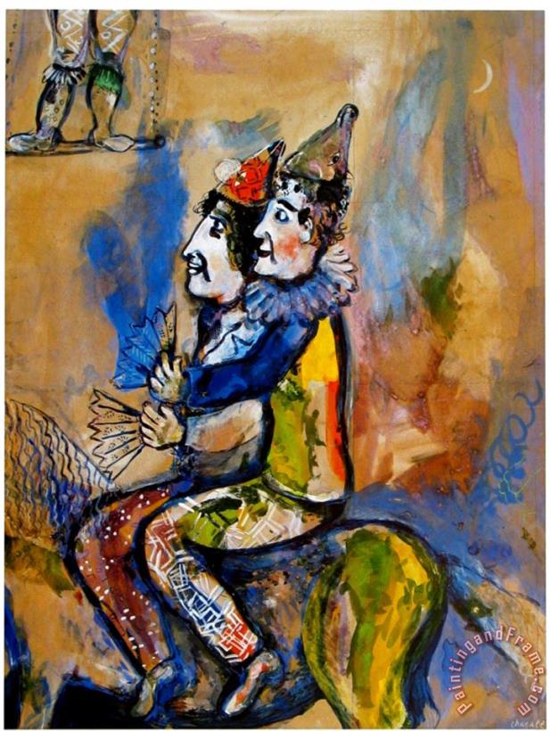 Marc Chagall Two Clowns on a Horse Back Art Print