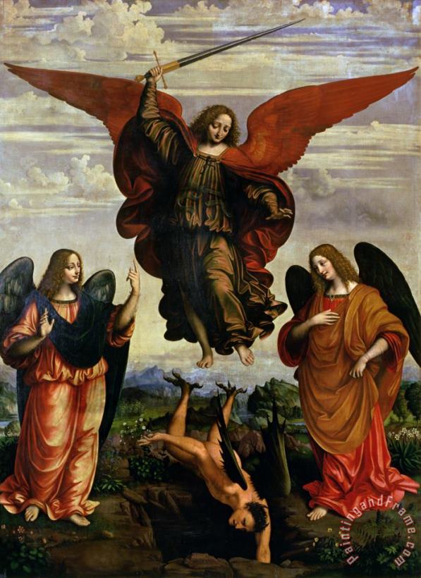 The Archangels triumphing over Lucifer painting - Marco DOggiono The Archangels triumphing over Lucifer Art Print
