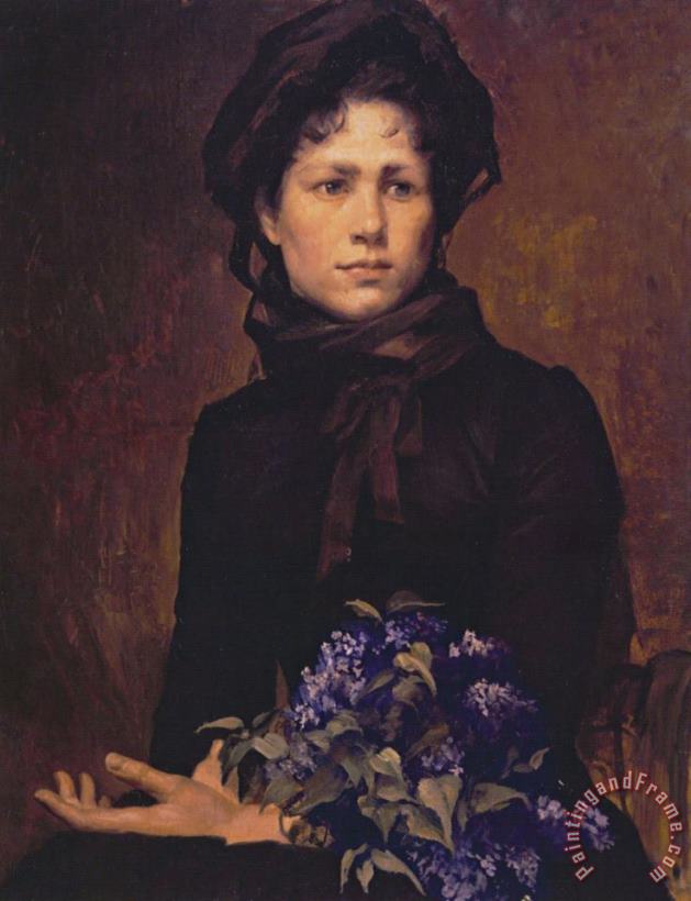 Young Woman with Lilacs painting - Maria Konstantinowna Bashkirtseff Young Woman with Lilacs Art Print
