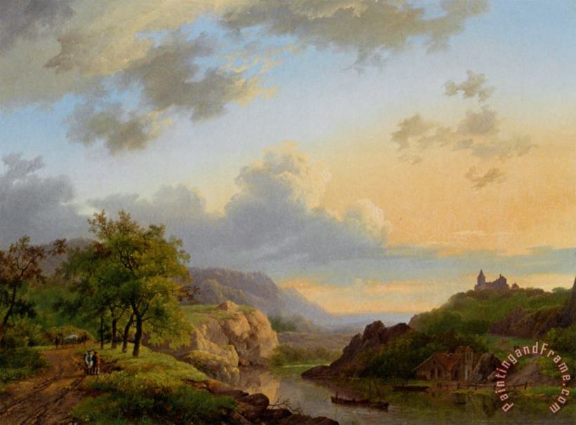 Marianus Adrianus Koekkoek Travellers in an Extensive Landscape Art Painting
