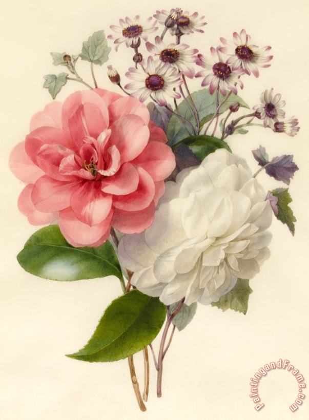 Spray Of Three Flowers painting - Marie-Anne Spray Of Three Flowers Art Print