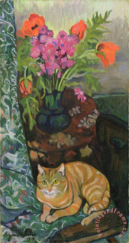 Marie Clementine Valadon Bouquet and a Cat Art Painting