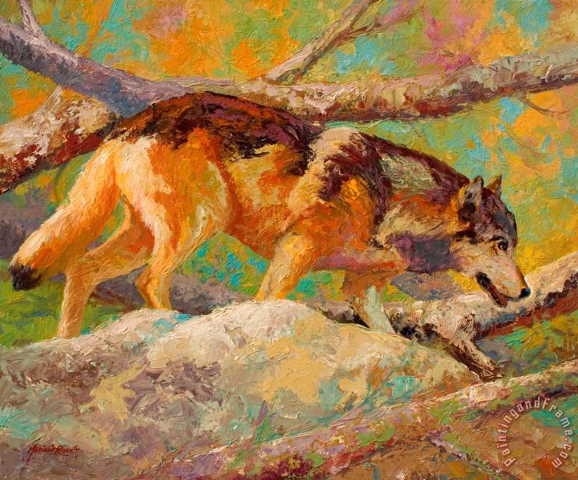 Marion Rose Prowler - Grey Wolf Art Painting
