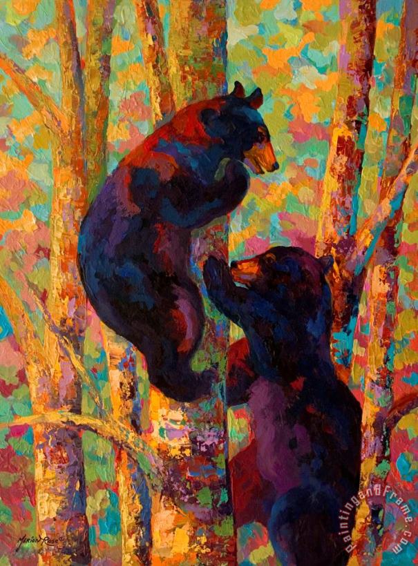 Two High - Black Bear Cubs painting - Marion Rose Two High - Black Bear Cubs Art Print