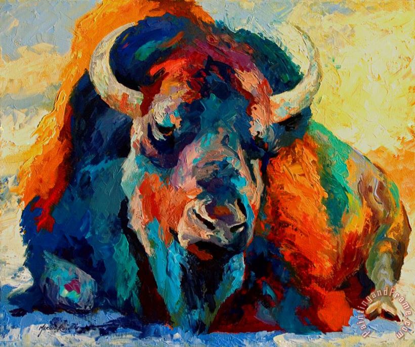 Winter Bison painting - Marion Rose Winter Bison Art Print