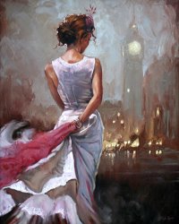 Mark Spain - Lady in London painting