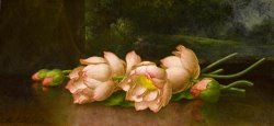 Martin Johnson Heade Lotus Flowers a Landscape Painting in The Background
