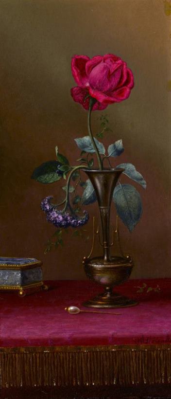 Red Rose And Heliotrope in a Vase painting - Martin Johnson Heade Red Rose And Heliotrope in a Vase Art Print