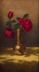 Martin Johnson Heade Red Roses in a Japanese Vase on a Gold Velvet Cloth