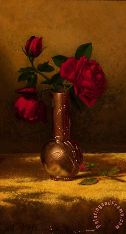 Martin Johnson Heade Red Roses in a Japanese Vase on a Gold Velvet Cloth 2 Art Painting