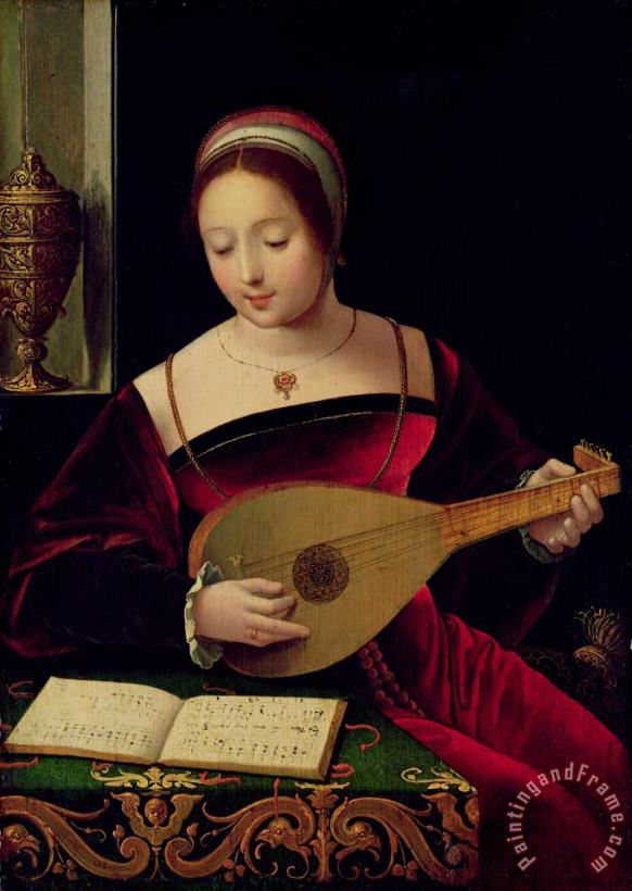 Master of the Female Half Lengths Mary Magdalene Playing the Lute Art Painting