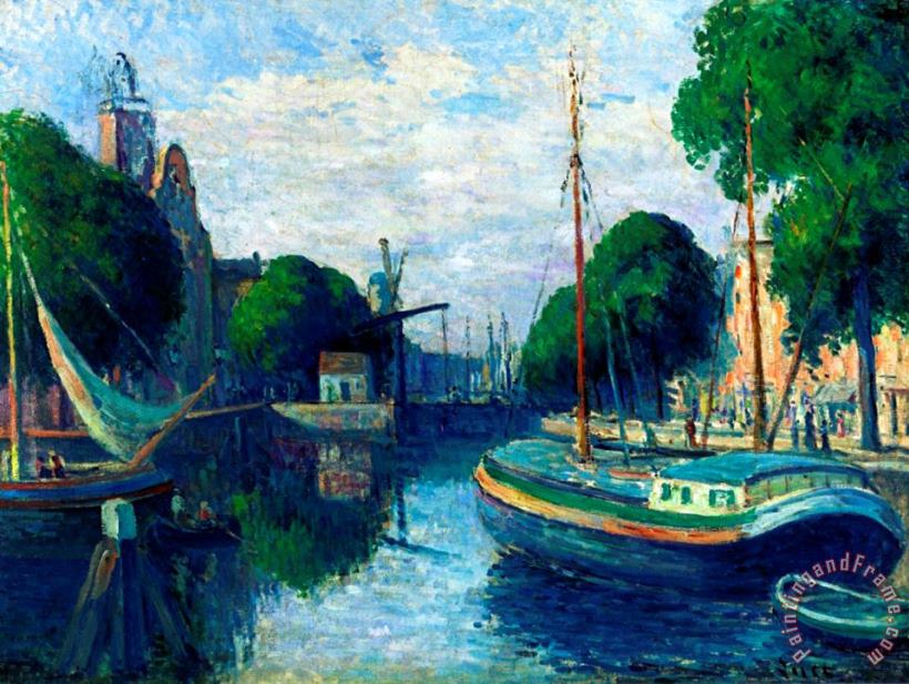 Barges on a Canal at Rotterdam painting - Maximilien Luce Barges on a Canal at Rotterdam Art Print