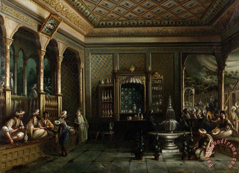 A Coffee House in Tophane painting - Megerdich Jivanian  A Coffee House in Tophane Art Print