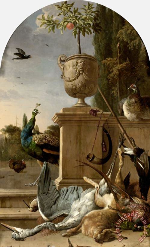 Melchior de Hondecoeter A Hunter's Bag on a Terrace Art Painting
