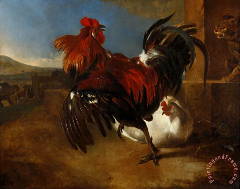 Poultry Yard with Angered Cock painting - Melchior de Hondecoeter Poultry Yard with Angered Cock Art Print