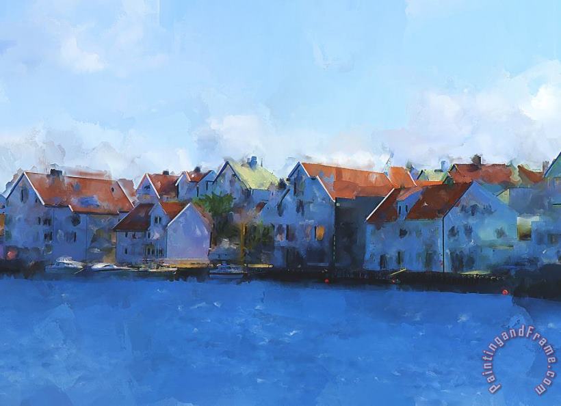Haugesund Harbour painting - Michael Greenaway Haugesund Harbour Art Print