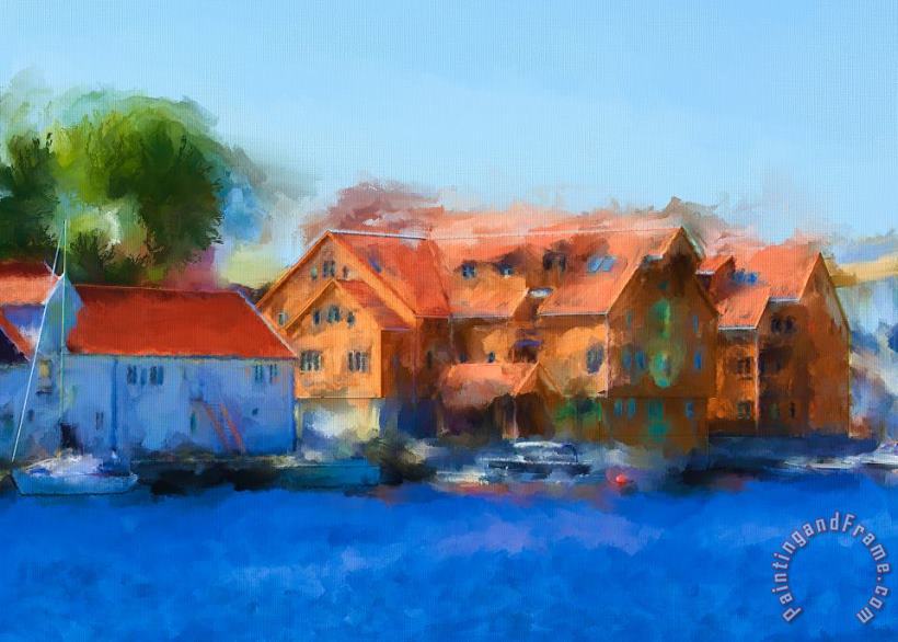 Haugesund Harbour painting - Michael Greenaway Haugesund Harbour Art Print