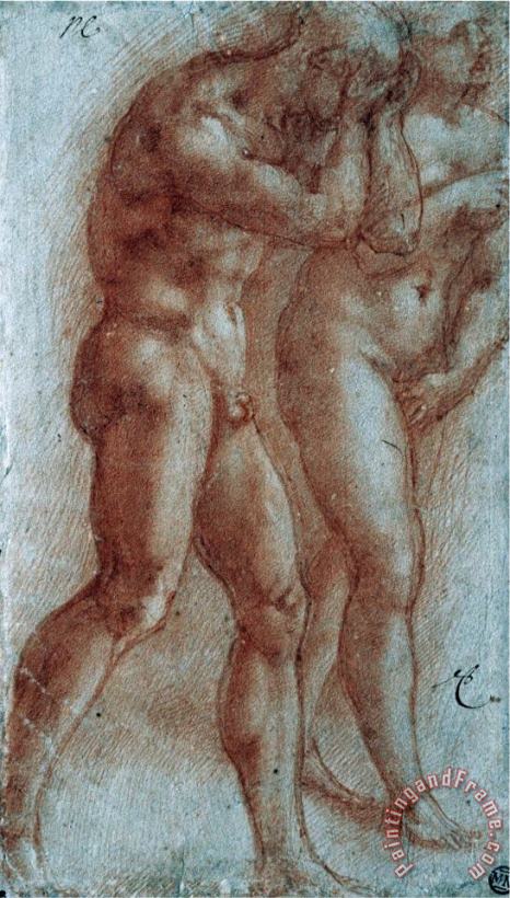 Michelangelo Buonarroti Adam And Eve Chased From Paradise Copy After Masaccio Red Chalk Art Print