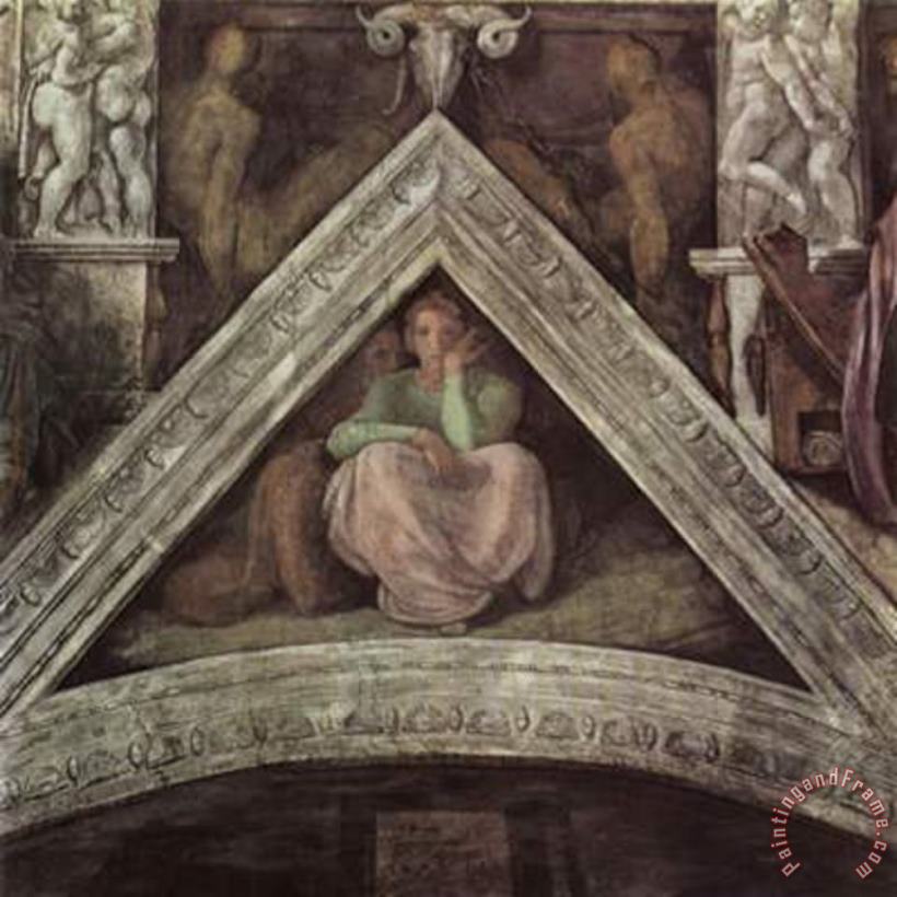 Michelangelo Buonarroti Ceiling Fresco of Creation in The Sistine Chapel Scene in Bezel Jesse Art Print