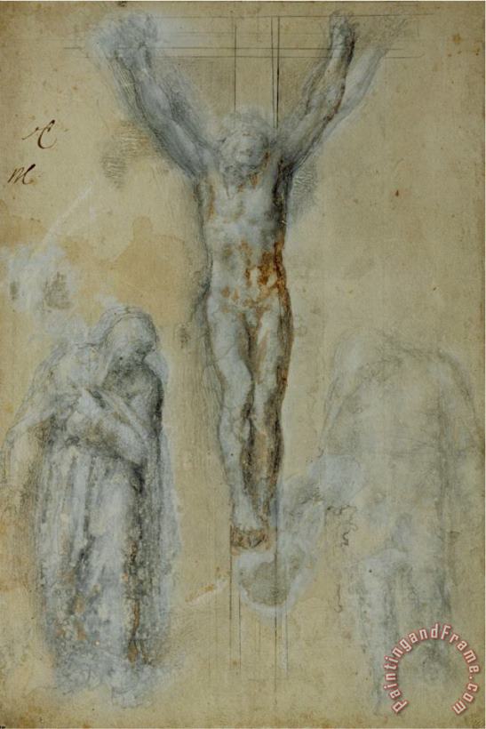 Christ on The Cross Between The Virgin Mary And Saint John painting - Michelangelo Buonarroti Christ on The Cross Between The Virgin Mary And Saint John Art Print