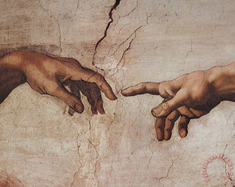 Creation of Adam Detail Hands painting - Michelangelo Buonarroti Creation of Adam Detail Hands Art Print