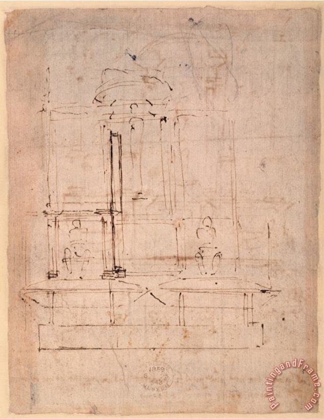 Design for The Tomb of Pope Julius II 1453 1513 Brown Ink on Paper Verso painting - Michelangelo Buonarroti Design for The Tomb of Pope Julius II 1453 1513 Brown Ink on Paper Verso Art Print