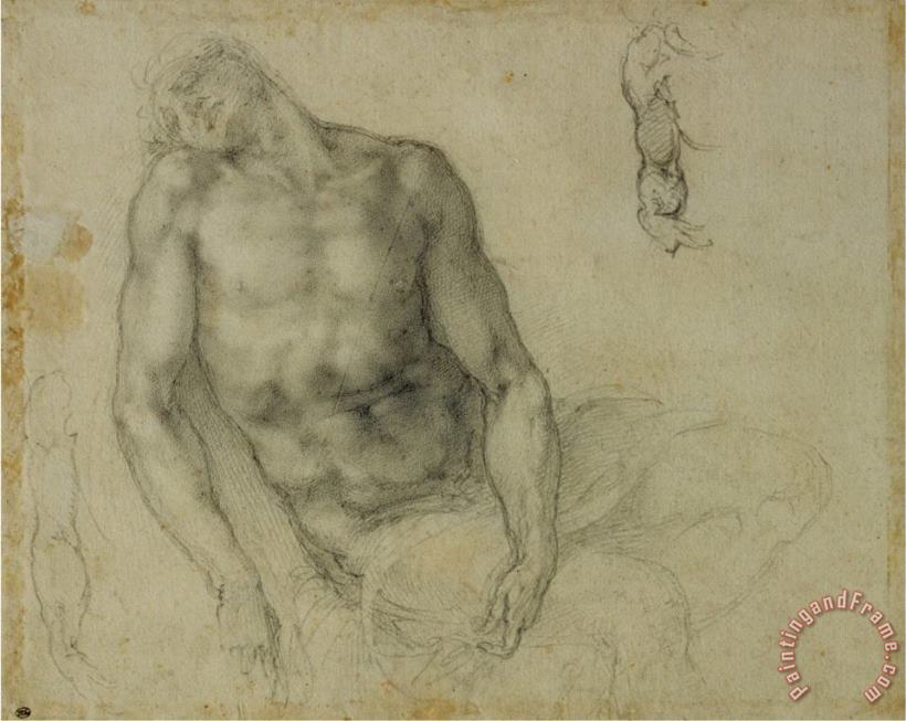 Figure of The Dead Christ And Two Studies of The Right Arm painting - Michelangelo Buonarroti Figure of The Dead Christ And Two Studies of The Right Arm Art Print