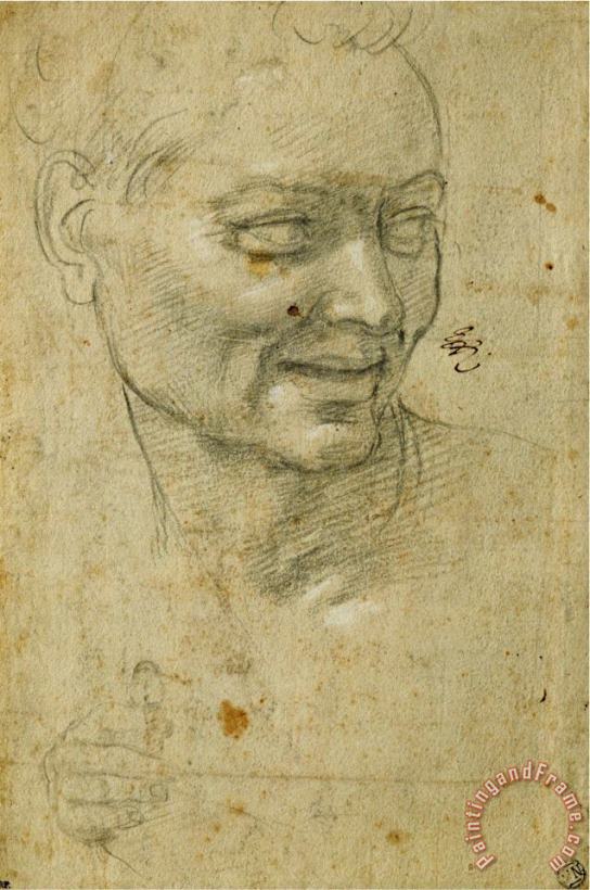 Michelangelo Buonarroti Head And Right Hand of The Ignudo Above Left of The Prophet Isaiah Art Painting