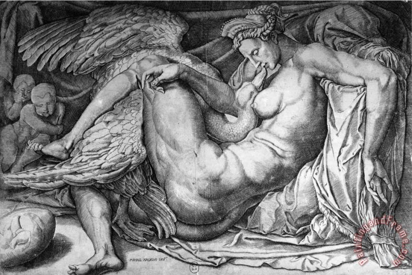 Michelangelo Buonarroti Leda Engraved by Jacobus Bos Boss Or Bossius Born Circa 1520 Art Print