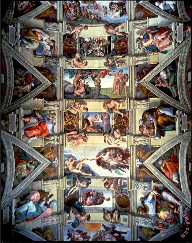 Sistine Chapel Ceiling And Lunettes 1508 12 painting - Michelangelo Buonarroti Sistine Chapel Ceiling And Lunettes 1508 12 Art Print