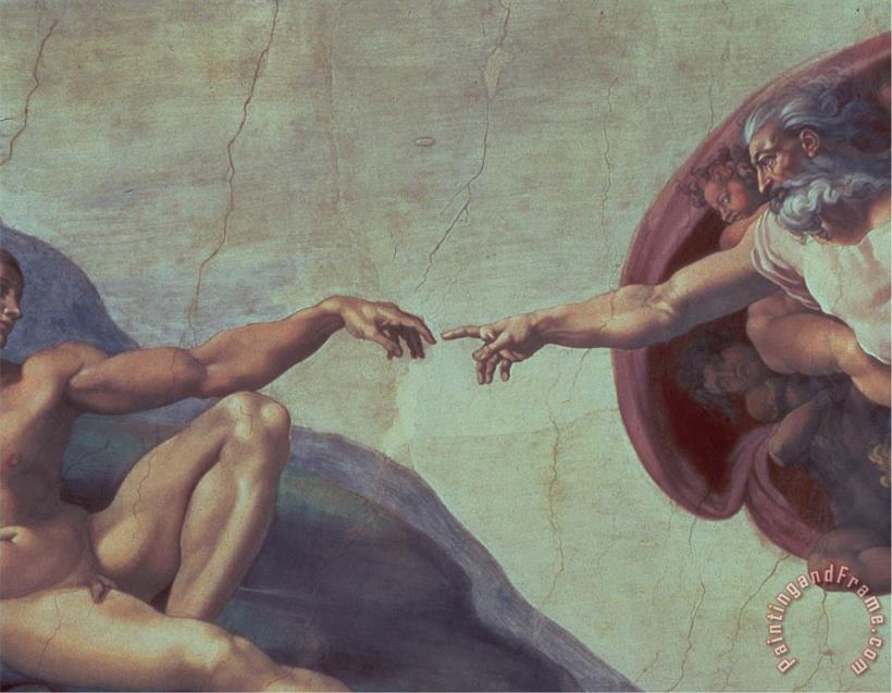 Michelangelo Buonarroti Sistine Chapel Ceiling Creation of Adam Detail of The Outstretched Arms 1510 Art Painting