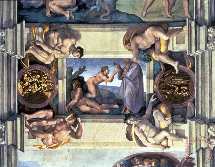 Michelangelo Buonarroti Sistine Chapel Ceiling Creation of Eve with Four Ignudi 1510 Art Print