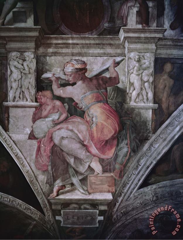 Michelangelo Buonarroti Sistine Chapel Ceiling Libyan Sibyl C 1508 10 Fresco Art Painting