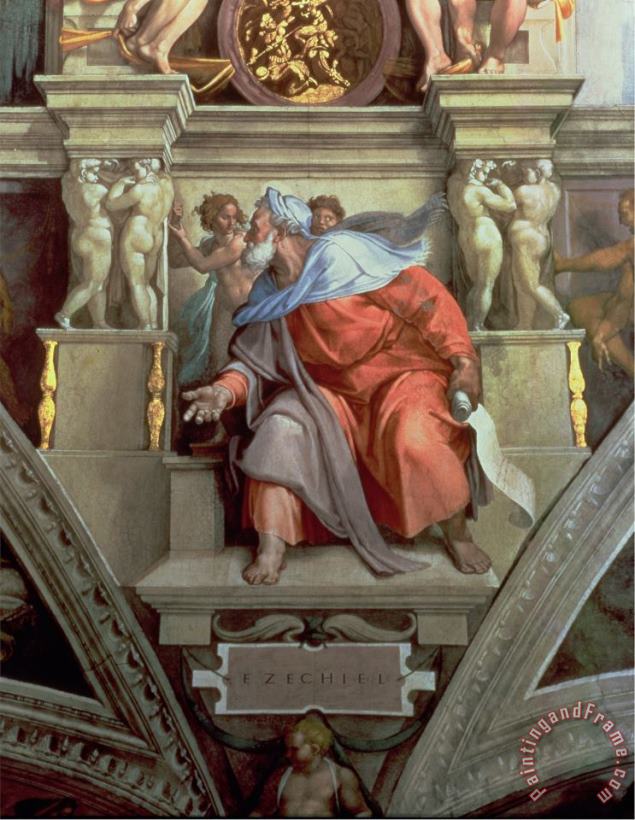 Michelangelo Buonarroti Sistine Chapel Ceiling The Prophet Ezekiel 1510 Art Print
