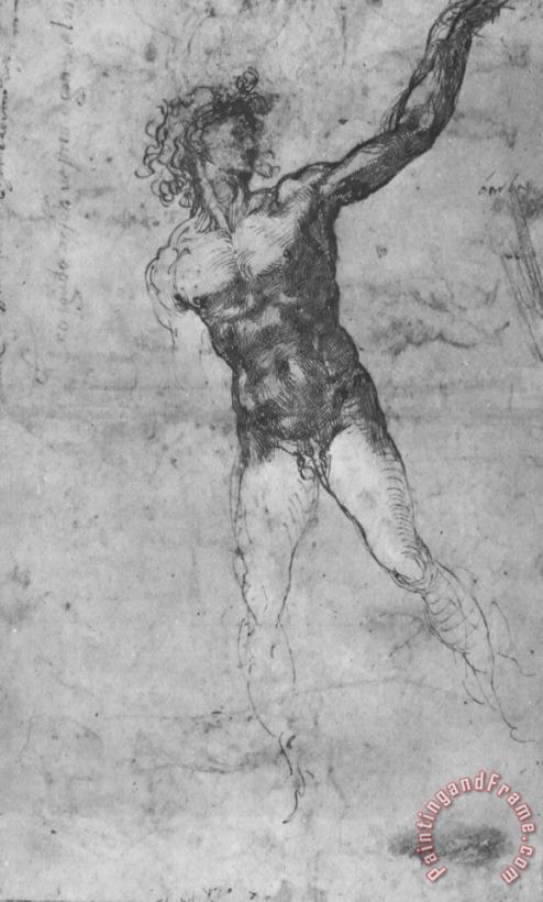 Michelangelo Buonarroti Sketch of a Nude Man Study for The Battle of Cascina Art Painting