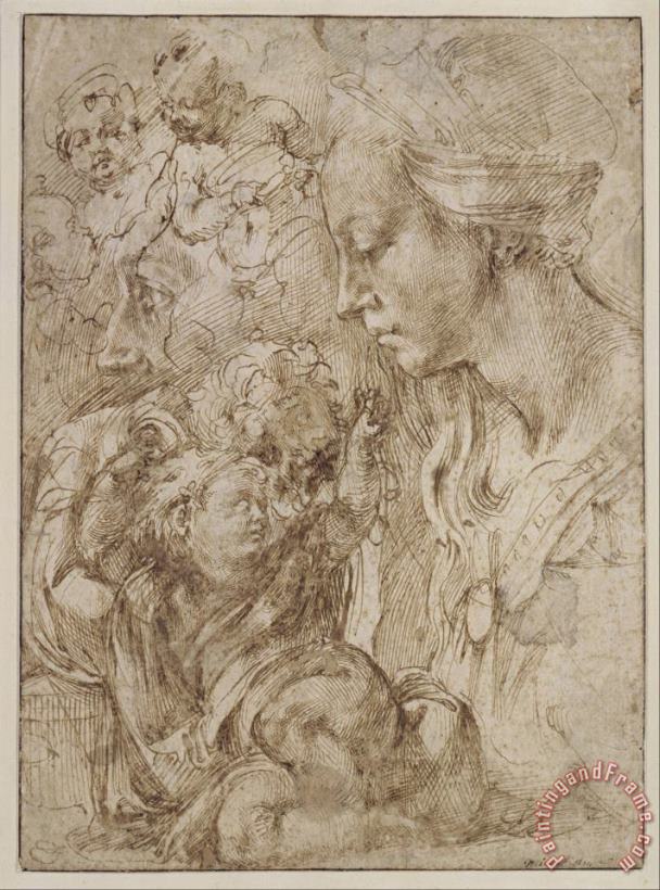 Michelangelo Buonarroti Studies for a Holy Family Art Painting
