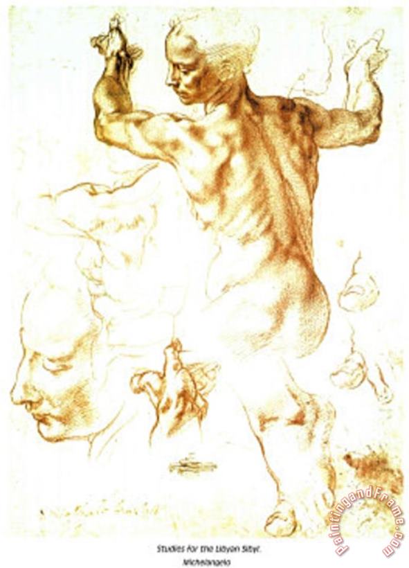 Michelangelo Buonarroti Studies for The Libyan Sibyl Art Painting