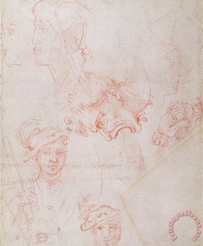 Studies of Heads 1508 12 painting - Michelangelo Buonarroti Studies of Heads 1508 12 Art Print