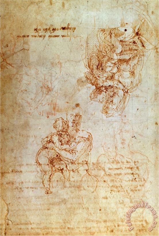 Studies of Madonna And Child Ink Inv 1859 5014 818 Recto W 31 painting - Michelangelo Buonarroti Studies of Madonna And Child Ink Inv 1859 5014 818 Recto W 31 Art Print