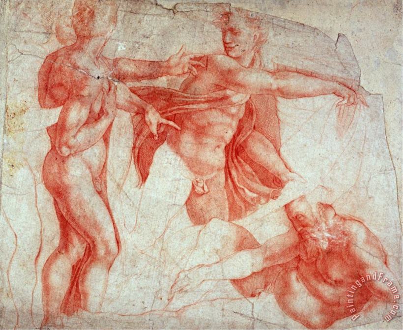 Studies of Male Nudes painting - Michelangelo Buonarroti Studies of Male Nudes Art Print
